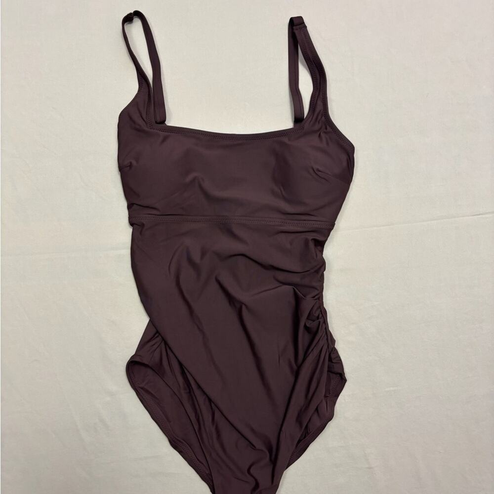 NWT Gap Solid Brown Square Neck Maternity One Piece Swimsuit Size Small
